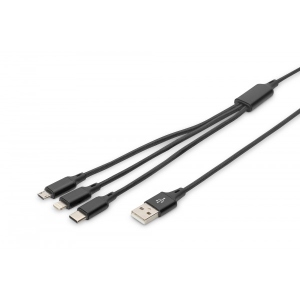 Кабель синхронізації даних Digitus USB-A - Lightning/USB-С/microUSB 1m Type-C Black (AK-300160-010-S)