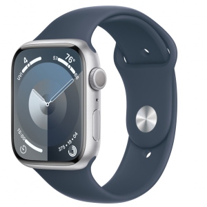 Смарт-годинник Apple Watch Series 9 GPS 45mm Silver Aluminium Case with Storm Blue Sport Band - S/M продаж в Україні
