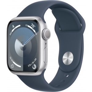 Смарт-годинник Apple Watch Series 9 GPS 41mm Silver Aluminium Case with Storm Blue Sport Band - S/M