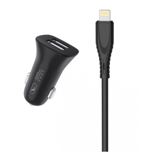 Автомобільний зарядний пристрій SkyDolphin SZ09L (2USB, 3.4A) Black + кабель Lightning (AZP-000109)