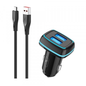 Автомобільний зарядний пристрій SkyDolphin SZ18V (2USB, 3.4A) Black + кабель microUSB (AZP-000101)