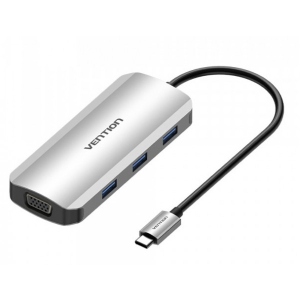 Хаб USB Vention USB3.1 Type-C - HDMI/VGA/USB 3.0x3/PD 100W Hub 6-in-1 (TOIHB)