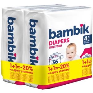 Одноразові підгузки Bambik Medium Розмір 4 (7-18кг), 72 шт. (2*36шт) (43406524) офіційний магазин
