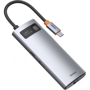 Док-станція Baseus USB3.1 USB Type C PD 100W/HDMI 4K 30Hz/3хUSB3.2 Gen1/RJ45 6in1 Grey (CAHUB-CW0G)