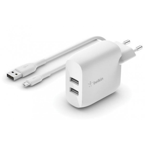 Мережевий зарядний пристрій Belkin Home Charger (24W) Dual USB 2.4A MicroUSB 1m White (WCE001VF1MWH)