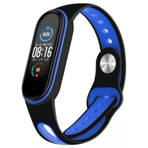 Ремінець для фітнес-браслету BeCover Sport Style for Xiaomi Mi Smart Band 5 Black-Deep Blue (705166)