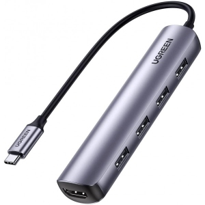 Док-станція UGREEN CM417 USB3.0 Type-C-HDMI/USB 3.0x4/PD Gray (20197)