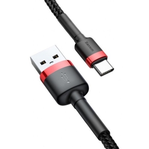 Кабель синхронізації даних Baseus Cafule Cable USB For Type-C 3A 0.5m Red/Black (CATKLF-A91)