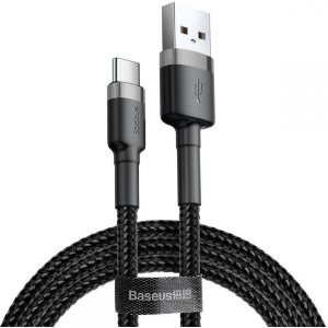Кабель синхронізації даних Baseus Cafule Cable USB For Type-C 3A 0.5m Gray/Black (CATKLF-AG1)