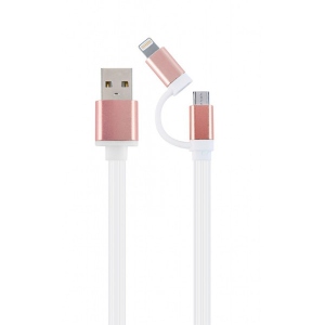 Кабель синхронізації даних Cablexpert USB 2.0 BM - Lightning/Micro USB 1m Pink (CC-USB2-AM8PmB-1M-PK)