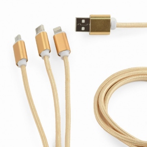 Кабель синхронізації даних Cablexpert USB BM - Lightning/MicroUSB/USBType-C 1m Gold (CC-USB2-AM31-1M-G)