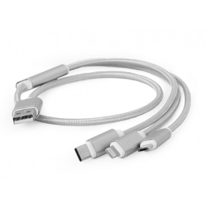 Кабель синхронізації даних Cablexpert USB BM - Lightning/MicroUSB/USBType-C 1m Silver (CC-USB2-AM31-1M-S)
