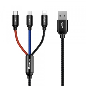 Кабель синхронізації даних Baseus Three Primary Colors 3-in-1 5A 1.2 m black (CAMLT-BSY01)