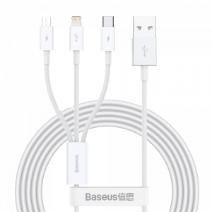 Кабель синхронізації даних Baseus Superior Series USB to M + L + C 3.5 A 1.5 m White (CAMLTYS-02)