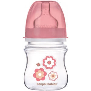 Пляшка для годування Canpol babies Антиколікова з широким горлом Easy Start Newborn Baby рожеві квіти, 120 мл. (35/216_pin)