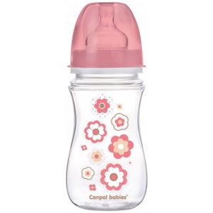 Пляшка для годування Canpol babies Антиколікова з широкою шийкою Easy Start-Newborn baby рожеві квіти, 240 мл. (35/217_pin)
