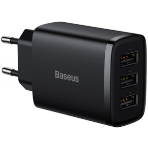 Мережевий зарядний пристрій Baseus Compact 17W 3 USB Black (CCXJ020101)