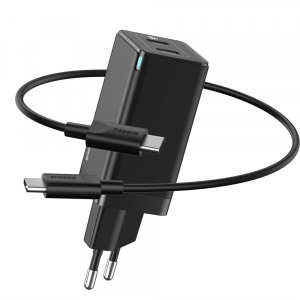 асортимент Мережевий зарядний пристрій Baseus 100W GaN2 QC C+C 45W + Cable Type-C Black (CCGAN-M01)