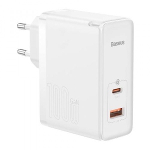 Мережевий зарядний пристрій Baseus GaN5 Pro 100W Type-C + USB + Кабель Type-C - Type-C White (CCGP090202)