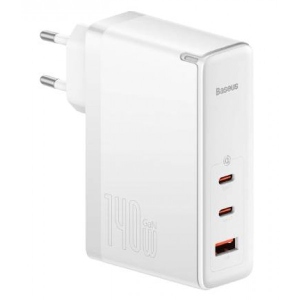Мережевий зарядний пристрій Baseus GaN5 Pro 140W 2 x Type-C + USB + Кабель Type-C - Type-C White (CCGP100202)