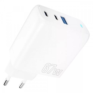 Мережевий зарядний пристрій Proove Shot GaN 67W (2Type-C + USB) White