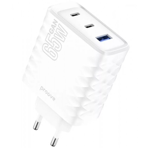 Мережевий зарядний пристрій Proove Speed Surge Gan 65W (USB + 2 Type-C) White