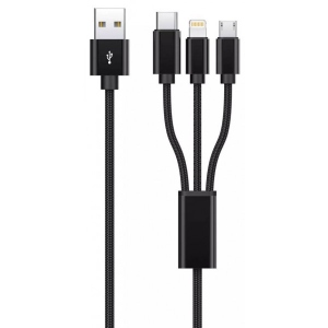 Кабель синхронізації даних Proove Triple Connection 3 in 1 Type-C + Micro USB + Lightning 1,2m Black (491920001)