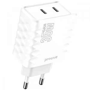 Мережевий зарядний пристрій Proove Speed Surge Gan 35W (Type-C + Type-C) White