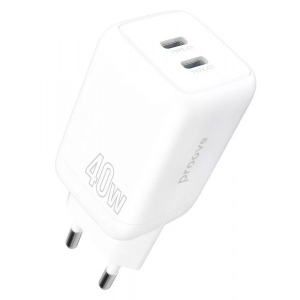 Мережевий зарядний пристрій Proove Silicone Power 40W (Type-C + Type-C) White