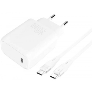 Мережевий зарядний пристрій Proove Silicone Power 30W (Type-C) + Кабель Type-C to Type-C White (574910003)