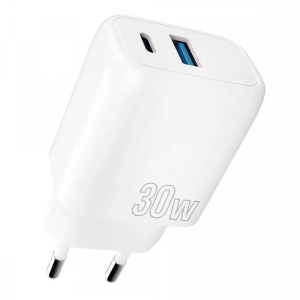 Мережевий зарядний пристрій Proove Silicone Power Plus 30W (Type-C + USB) White