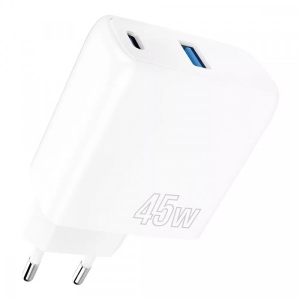 Мережевий зарядний пристрій Proove Silicone Power 45W (Type-C + USB) White