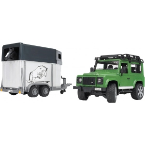 Наземна спецтехніка BRUDER Машинка джип Land Rover Defender з причепом для перевезення коней + конячка, М1: 16 (02592)