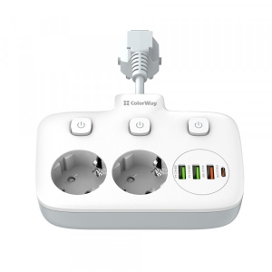 Мережевий фільтр Colorway 2 розетки,3 USB-A, 1xUSB-C (CW-CHE24PDW)