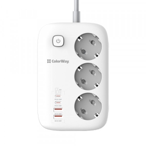 Мережевий фільтр Colorway 3 р/4USB GaN3 Pro PD (2USB-A + 2 TYPE-C) (65W) White 2м (CW-CHE34PDW)