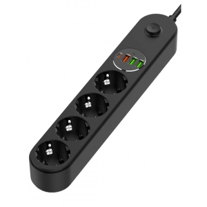 Мережевий фільтр Colorway 4 роз. Type-C PD20W + 3xUSB QC3.0 Black 2m (CW-CHE44PDB)