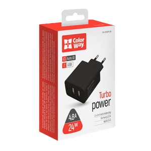 Мережевий зарядний пристрій Colorway AutoID 2USBx2.4A Black (CW-CHS016-BK)