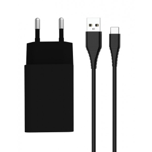 Мережевий зарядний пристрій Colorway 1USB AUTO ID 2A 10W Black+ cable Type C (CW-CHS012CC-BK)