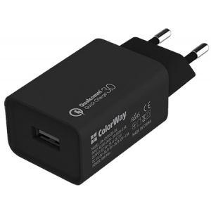 Мережевий зарядний пристрій Colorway 1USB Quick Charge 3.0 (18W) Black (CW-CHS013Q-BK)