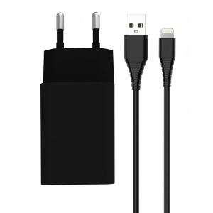 Мережевий зарядний пристрій Colorway 1USB Quick Charge 3.0 18W Black+ cable Lightning (CW-CHS013QCL-BK)