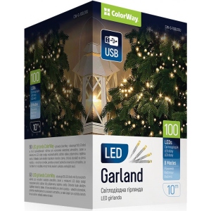 Гірлянда лінійна Colorway LED 100 10м (8 функцій) теплий USB (CW-G-100L10U)