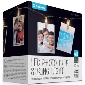 Гірлянда лінійна Colorway 40LED, 4.2м, з прищіпками для фото, USB (CW-LCP-40L42BU)