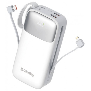 Батарея мобільна Colorway 30 000 mAh Powerful USB QC3.0 + USB-C Power Delivery 22.5W White (CW-PB300LPA4WT-PDD)