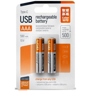 Акумулятор тип AAA Colorway USB-С 590 мАЧ 1.5В 2 шт. (CW-UBAAA-09)