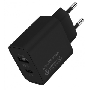 Мережевий зарядний пристрій Colorway Type-C PD + USB QC3.0 (20W) V2 Black (CW-CHS025QPD-BK)