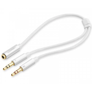 Кабель 3.5 мм -3.5 мм UGREEN AUX 3.5мм TRRS - TRSx2 M/M Aluminum Case AV140 White (10790)