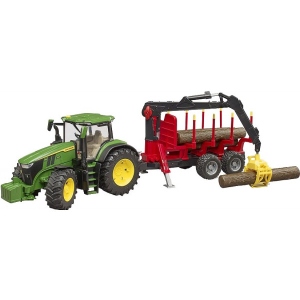 Наземна будівельна техніка BRUDER Трактор John Deere з причіпом та маніпулятором (40724)