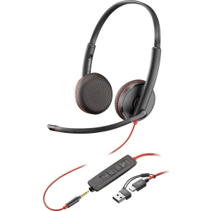 Гарнітура дротова Poly BlackWire C3225 USB-C HS Stereo +3.5mm Plug +USB-C/A Adapter (8X229A6) офіційний магазин