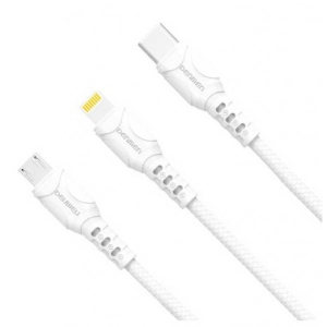 Кабель Denmen D05E 3-В-1 Lightning/Micro USB/Type-C 2.4A 1м White (DM-D05E-WH)