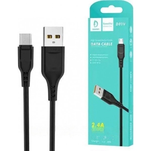 Кабель синхронізації даних Denmen D01V Silicone  USB - Micro USB 2.4A 1m Black (DM-D01V-BK)